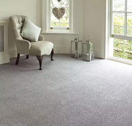 Living room with plush light gray carpet and traditional furniture showing carpet flooring quality.